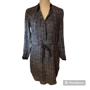 SEA NEW YORK DRESS SHIFT BLACK GRAY TIE WAIST LONG SLEEVE SILK USA SIZE 4
